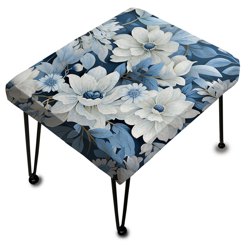 Repose-pieds bleu et blanc à motif floral III - Floral