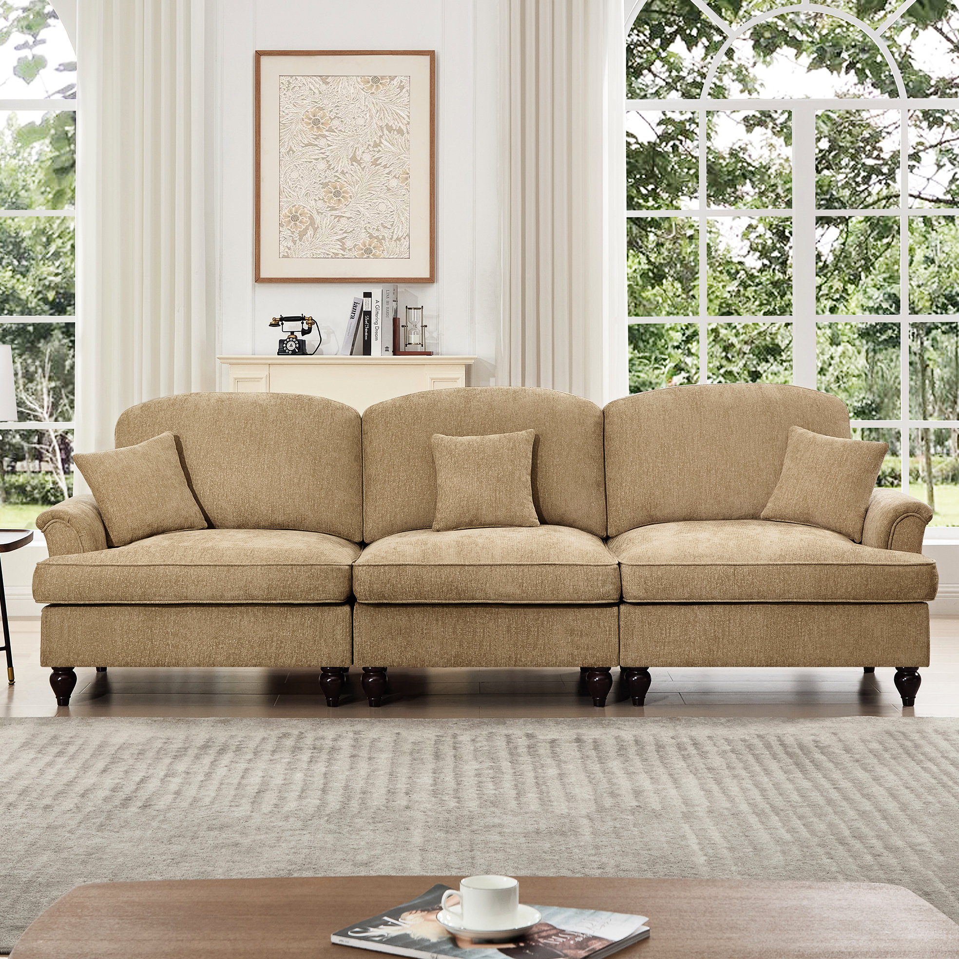 Latitude Run® Mid Century 3 Seater Couch With Curved Design, Silver ...