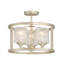 Vlissingen 3 - Light Semi Flush Ceiling Light, Brushed Gold Drum Ceiling Lamp with Textured Glass Shades
