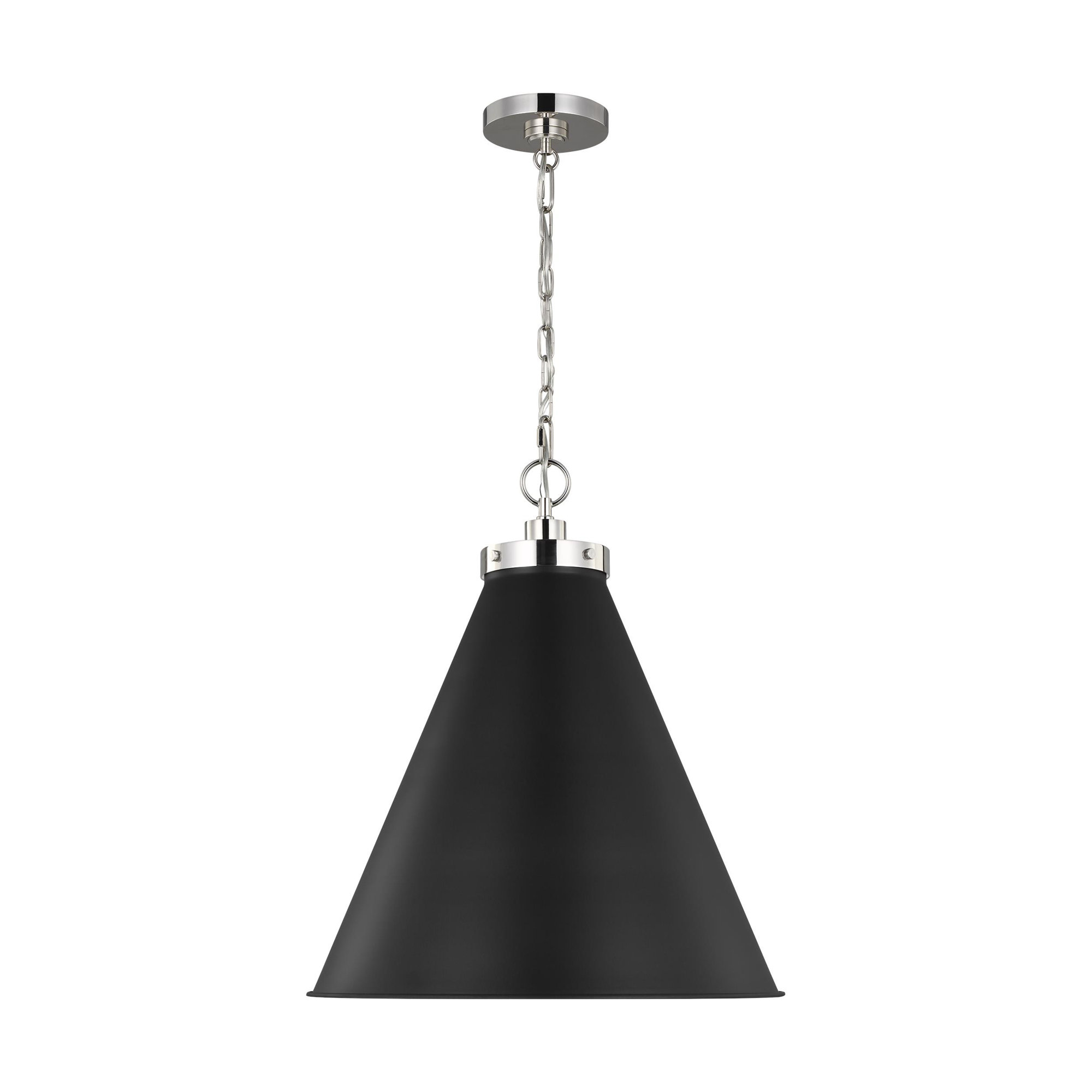 Arnell Single Light Metal Dimmable Pendant, Midnight Black, Polished Nickel, 22.625" H x 19.5" W x 19.5" D