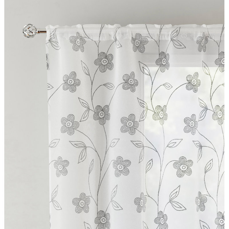 Roanoke Sheer Curtain Pair, Grey, 140cm Width x 137cm Drop
