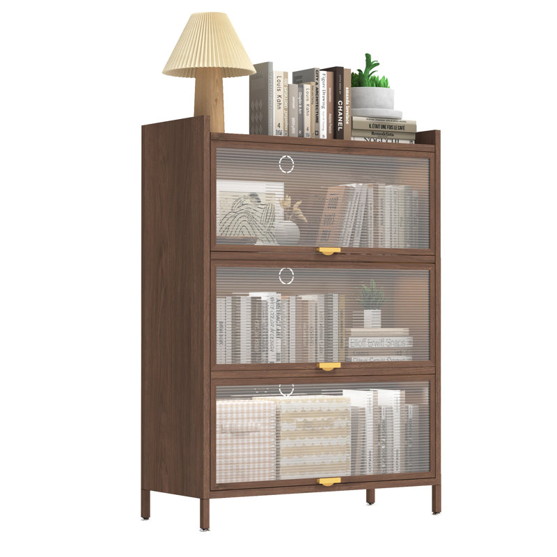 3-Tiers Steel Display Cabinet With Flip Doors