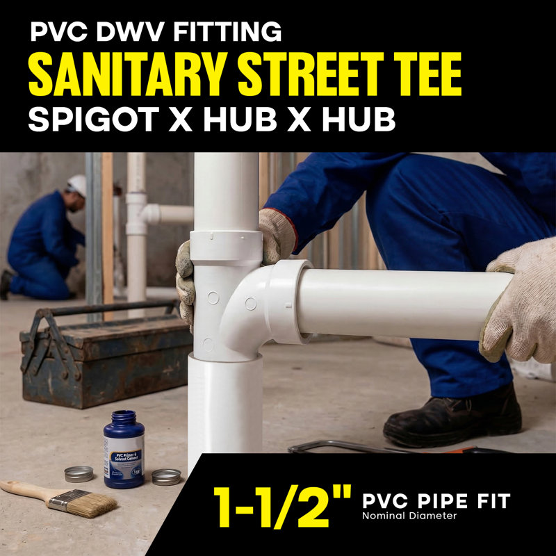 1-1/2 in. PVC DWV Drain Waste Vent Sanitary Tee Street, S x H x H White PVC Drain, Waste & Vent Fitting, (20 Pack)