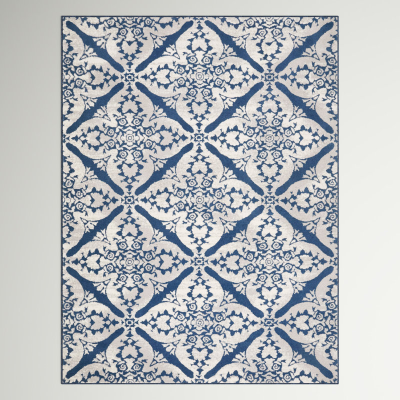 Tapis ikat bleu et gris Aquilino, Rectangle 7'10" x 10'5"