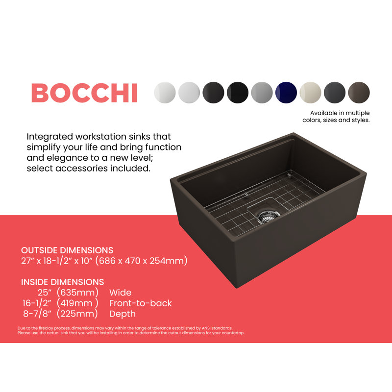 Contempo Step-Rim 27'' L Single Basin Kitchen Sink, Matte Brown