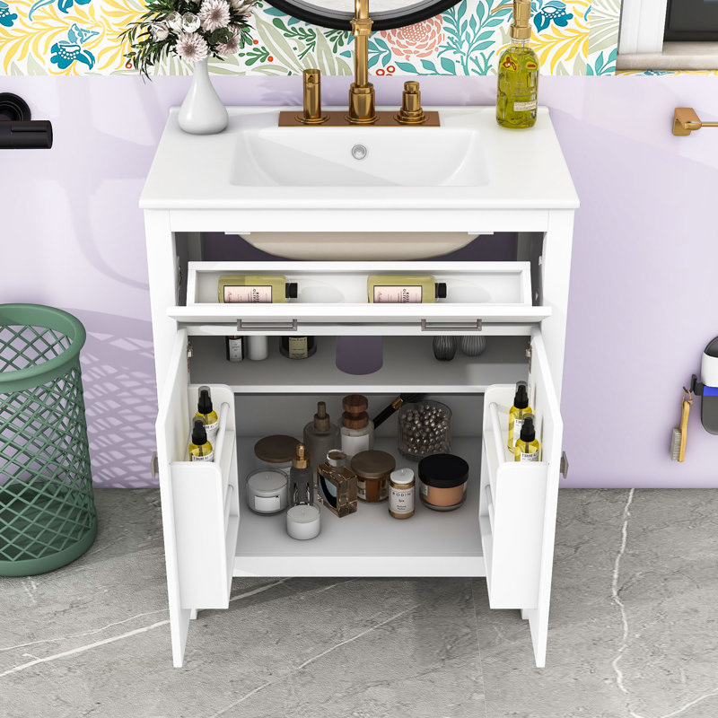 Armoire de salle de bain avec 2 portes et une tablette, Blanc