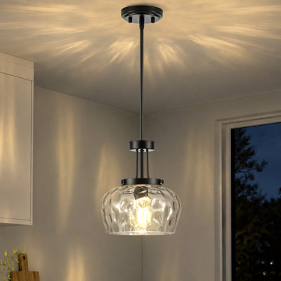 9.44'' 1-Light Bowl-Shaped Water Ripple Glass Pendant Light for Kitchen Island