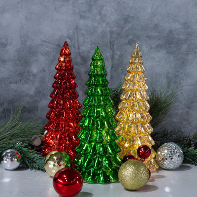Battery Operated Glass Christmas Trees - Set Of 3