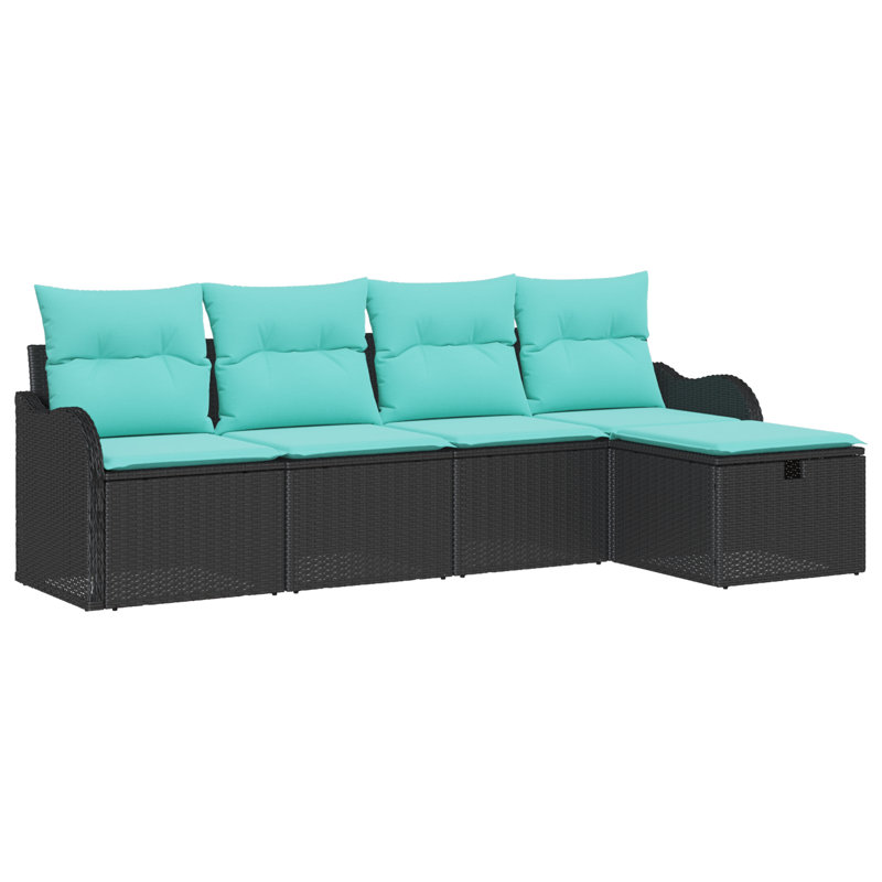 Ensemble de canapé de jardin manuel 5 pièces vidaXL, Structure noire / Coussin bleu