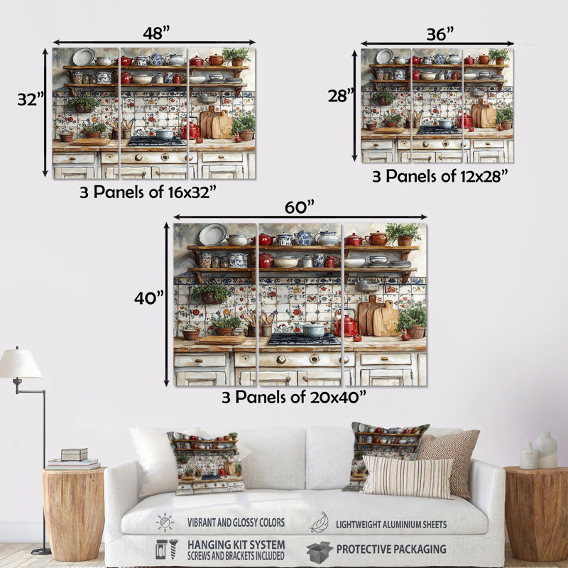 «Gray Country Kitchen Rustic Charm II», ensemble d'art mural, H 28 po x l 36 po x P 1 po, Métal