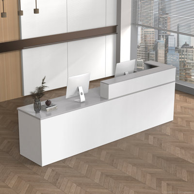 Modern Reception Desk With Elevated Corner Storage – Functional Office Desk With Lockable Drawers And Cable Management