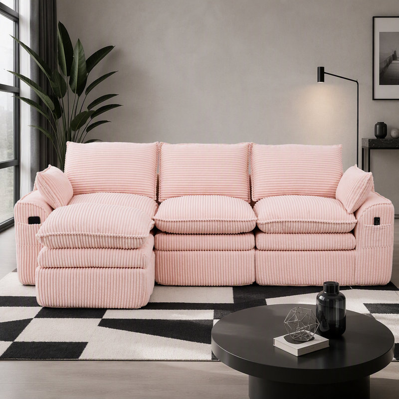 Canapé modulaire en L avec coussins de siège amovibles en nuage, repose-pieds mobile et configuration réglable pour un confort ultime et une flexibilité d'espace.