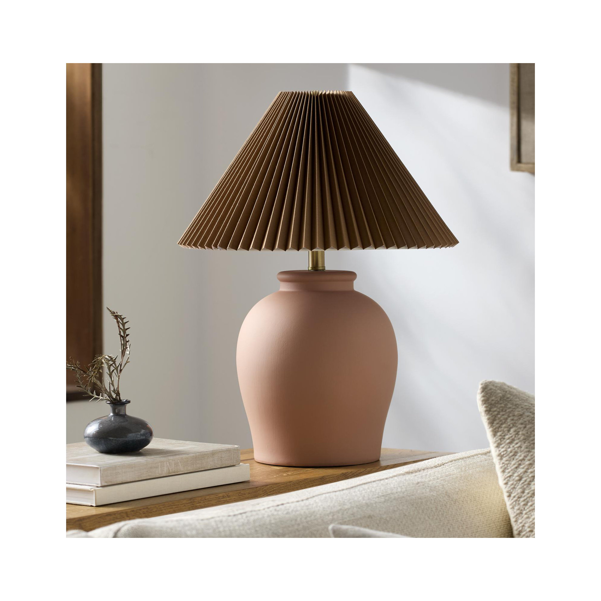 Chemise Ceramic Table Lamp, Terracotta, Brown Pleated