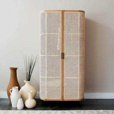 Nordic Solid Wood Rattan Woven Wardrobe