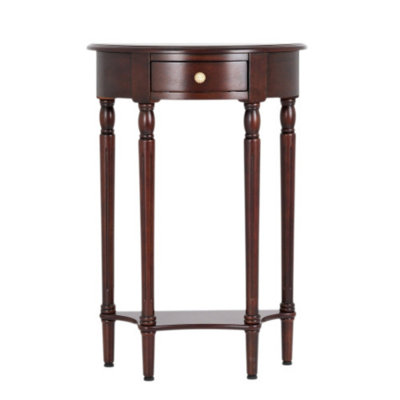 Console demi-lune de 60 cm (23,6 po), table d'entrée semi-circulaire avec tiroir et tablette ouverte, table d'appoint traditionnelle pour couloir ou salon.