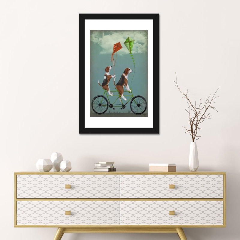 Fab Funky «Beagle Tandem», reproduction sur toile tendue, H 24 po x l 16 po x P 1 po, Papier d'art encadré noir, Blanc