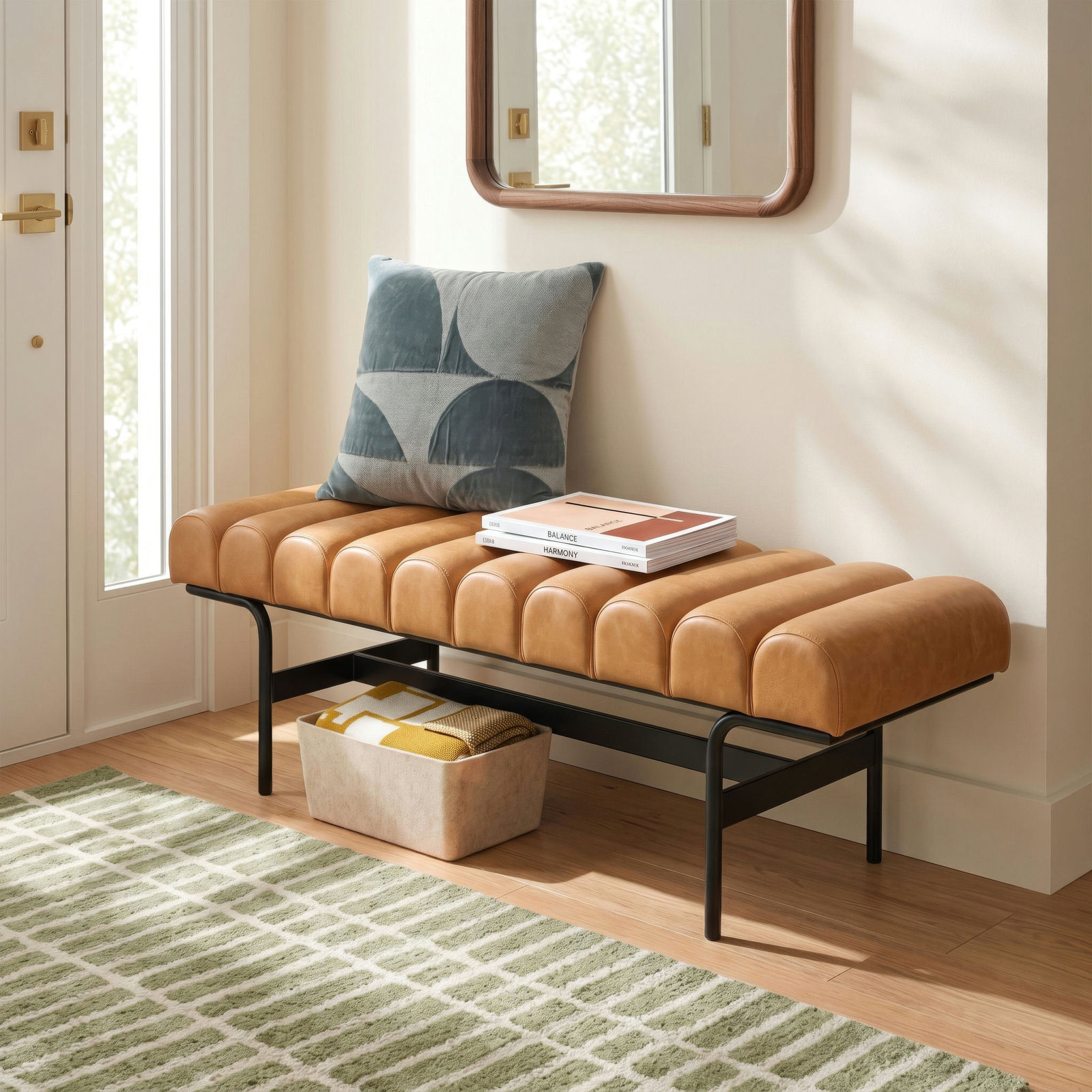 Penina Bench, Tan Top Grain Leather