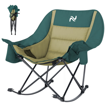 Oversized Rocking Camping Chair For Adults, 400 Lbs Heavy Duty Padded Recliner With Side Pocket