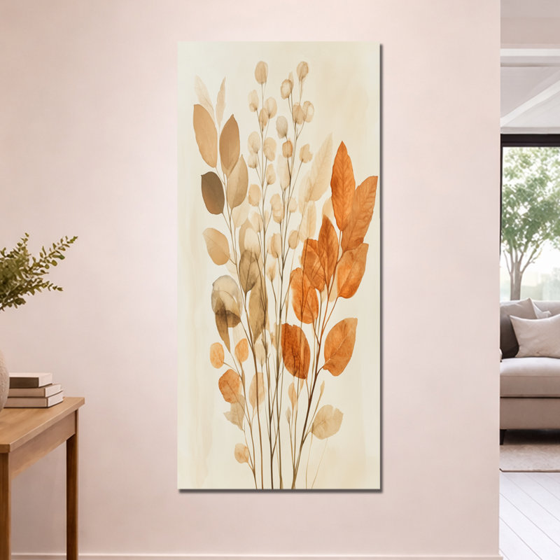 Cueillette de feuilles d'automne - Décoration murale encadrée à thème botanique, H 60 po x l 28 po, Toile tendue