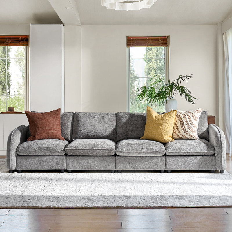 Canapé modulaire moderne avec rangement Terencio, Gris, H 34,5 po x l 136 po x P 35,75 po