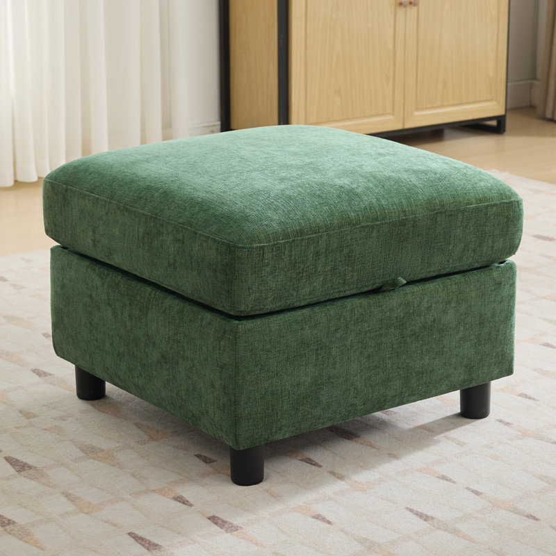 Module de repose-pieds carré avec rangement de 25,6 po pour canapé modulaire modulaire, chenille, Chenille vert foncé