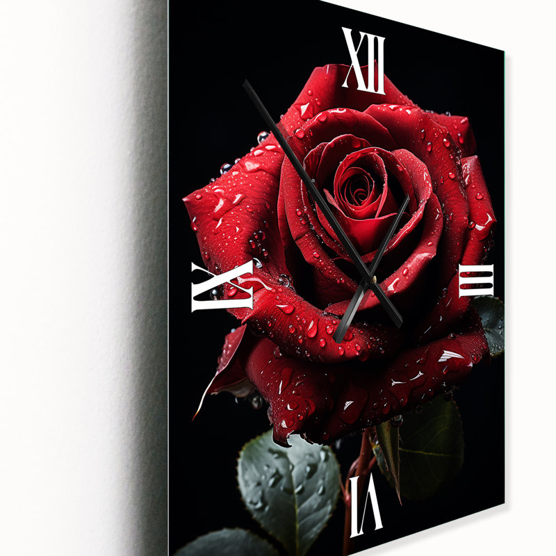 Horloge murale florale rouge et noire Elegance I, H 32 po x l 24 po x P 1 po