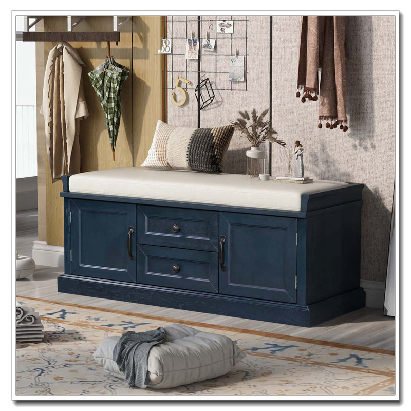 Banc de rangement avec 2 tiroirs et 2 armoires, Marine antique