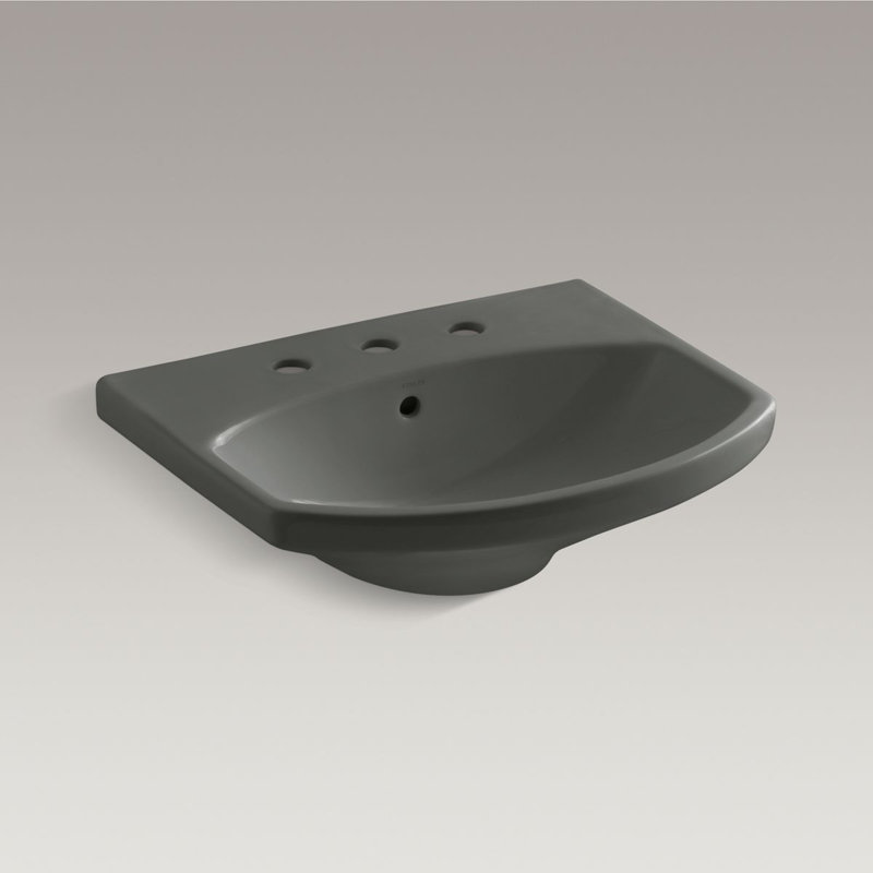 Cimarron Vitreous China 23" Pedestal Bathroom Sink with Overflow, Thunder Gray, 8" Centerset