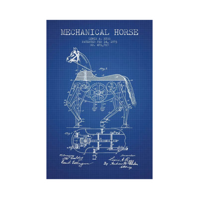 Lewis A. Rygg Mechanical Horse Patent Sketch (Blue Grid) by Aged Pixel - Wrapped Canvas Print