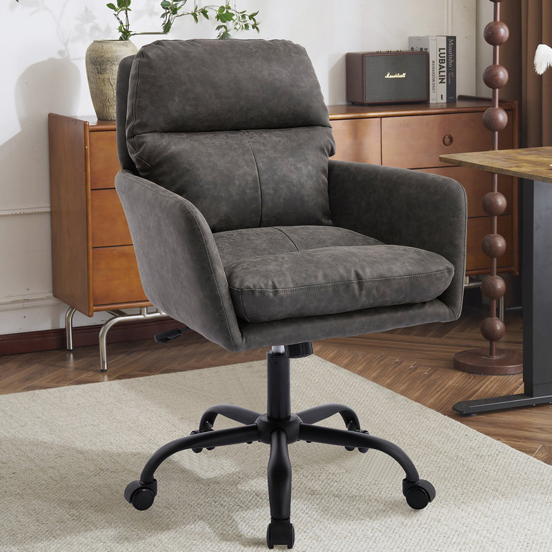 Cuir artificiel, similicuir, base noire, hauteur réglable, convient au bureau, à la chambre à coucher, à la coiffeuse et à d'autres environnements. Une chaise de bureau gris