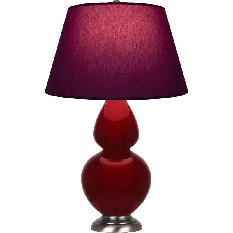 Lampe de table double gourde en céramique, Sangria glacé / argent antique, Perle, Argent argent