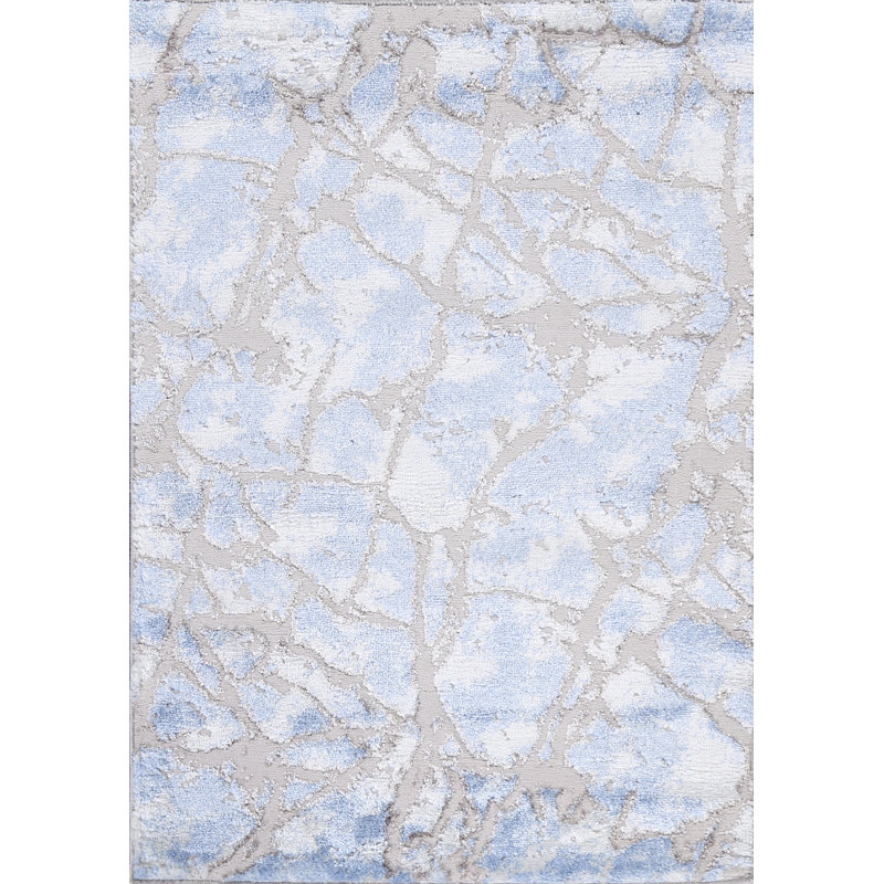 Tapis oriental turc abstrait bleu 2X3, Rectangle 6 pi 7 po x 9 pi 6 po