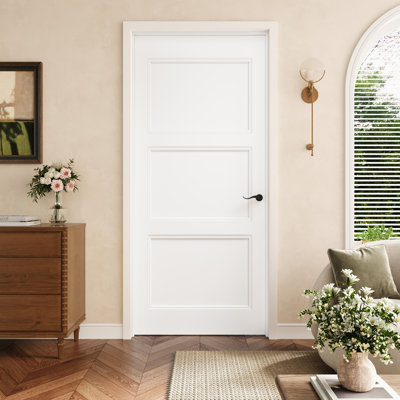 36" X 80" 3-Panel Molded Solid Interior Prehung Door With Black Hinges, Solid Core Door Slab With Frame, Interior Door As Pantry Door, Bedroom Door, Laundry Door, Closet Doors, Room Doors, Left Hand