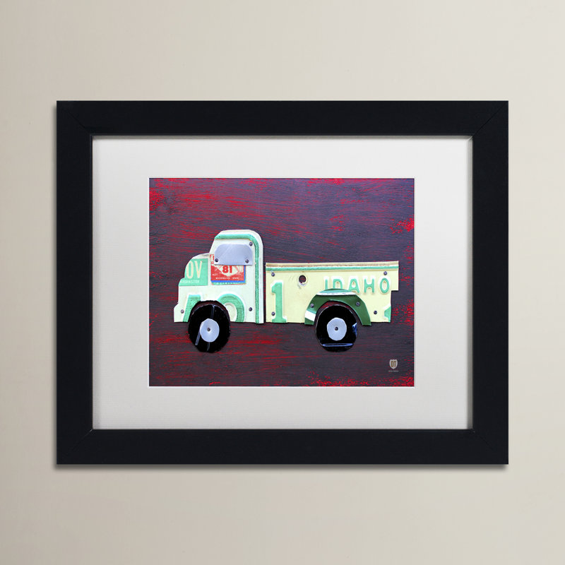 « pickup truck », art encadré, H 11 po x l 14 po x P 0,5 po, Blanc