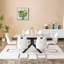 Ensemble de table de salle à manger 5 pièces en MDF blanc extensible avec 4 chaises en similicuir, blanc pur