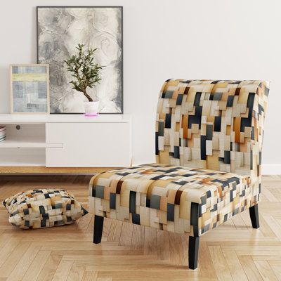 Abstract Taupe Blockchain Blocks I - Upholstered Modern & Contemporary Accent Slipper Chair