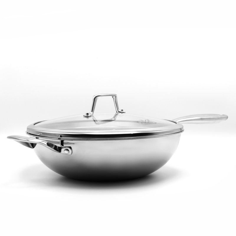 KUCHT Culinary Professional 3-Ply Stainless Steel Wok with lid