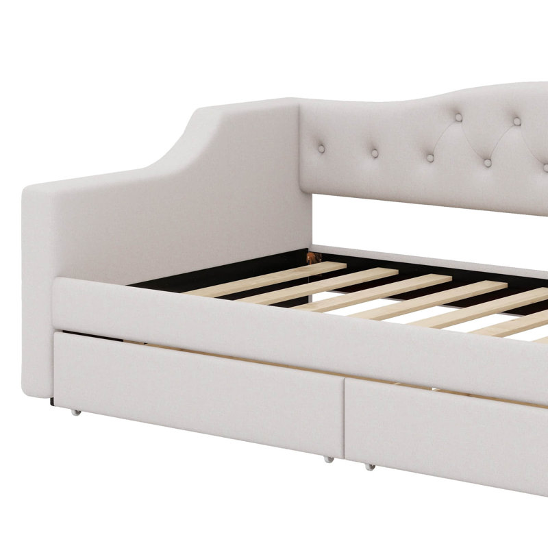 Lit de jour simple TG avec 2 bandes et 2 tiroirs, Beige