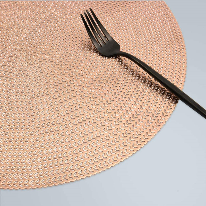 Mariaella Vinyl Geometric Round Placemat, Rose Gold