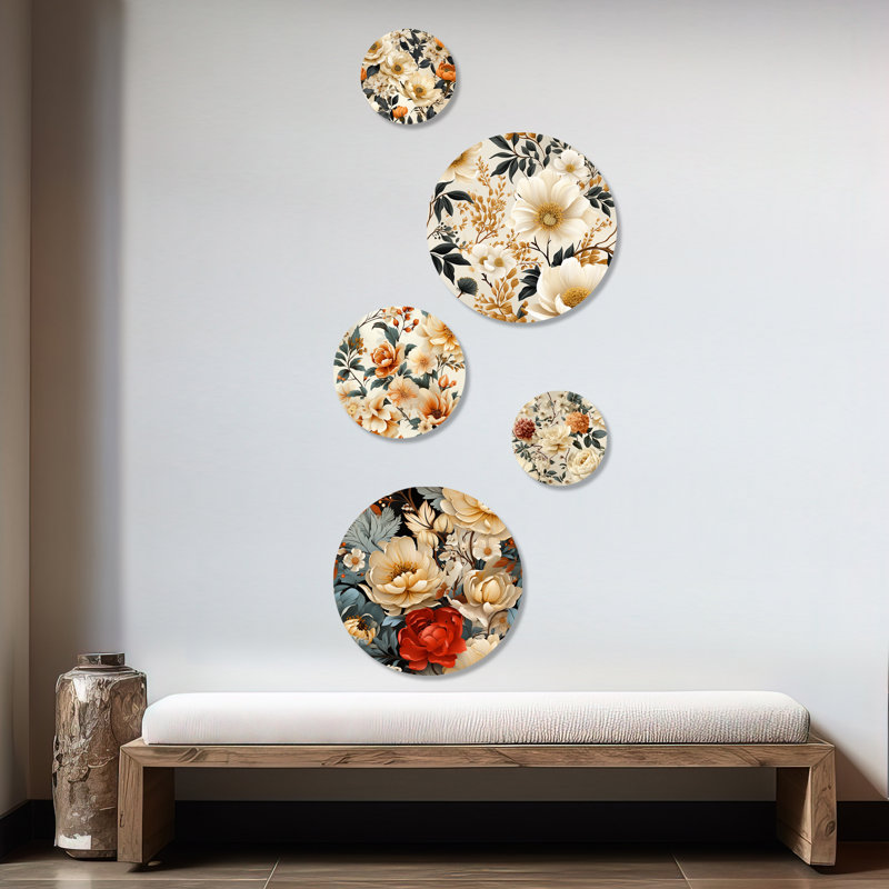 Sainz - Ensemble d'art mural floral rond de 5 pièces