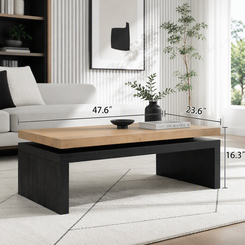 Modern Rustic Wood Coffee Table with Rectangular Floating Top Design, Natural