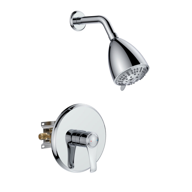 Robinet de douche pour salle de bain GT, pomme de douche à pluie murale Lotus avec valve brute, chrome, Chrome chrome