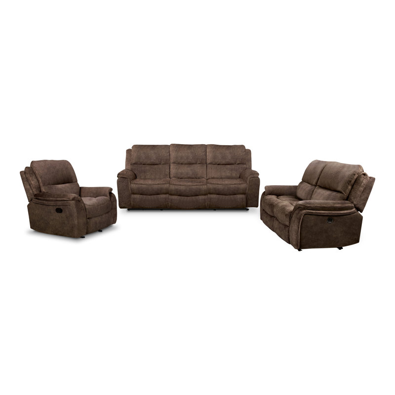 Ensemble de canapé inclinable manuel Virtyt, Polyester brun, 3 pièces