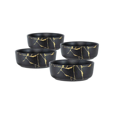 Serving Bowl with Gold Details - Set of 4 - 7"Dia. x 2.5"
