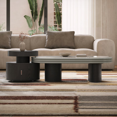 Table basse ovale en bois manufacturé noir Marble