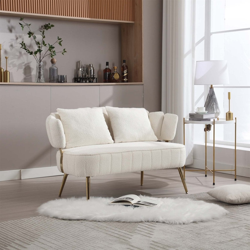 Donneta Boucle Fabric Upholstered Loveseat, Beige Velvet