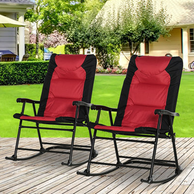 Ensemble de mobilier d'extérieur 2 pièces Outsunny avec 2 chaises berçantes pliantes rembourrées, style bistro pour porche, camping, balcon, rouge