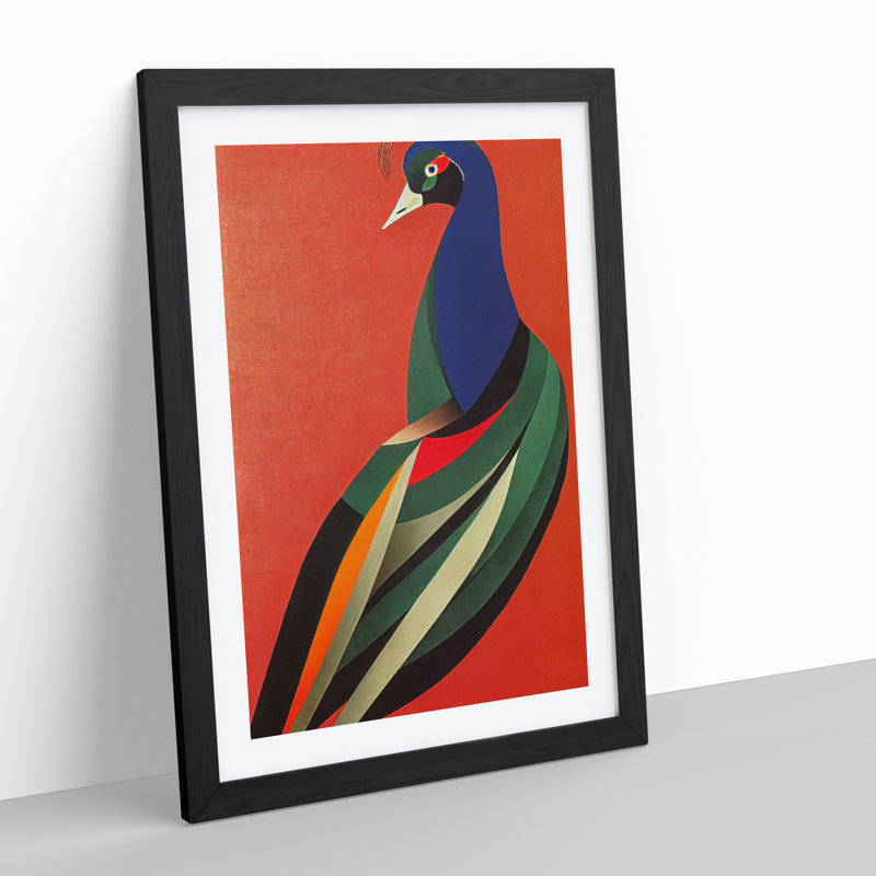 Peacock In Abstract No.6 - Wall Art, Black Framed, 64cm H x 46cm W