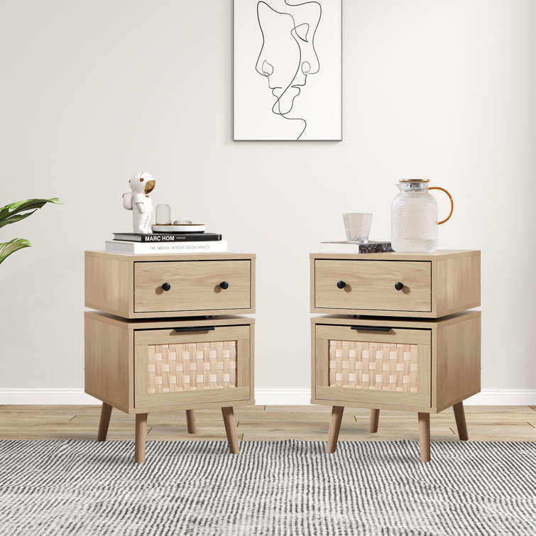 Oak 360° Swivel Nightstand  Bedside Table With Rotating Storage (Set Of 2)