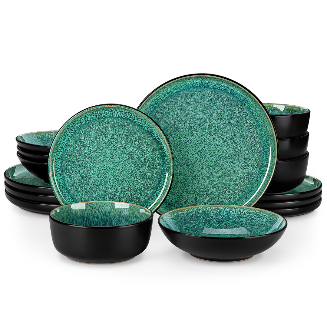16-Piece Ceramic Dinnerware Set, Black Dinnerware, Dinner Set Service For 4 People, Dinner Plates, Dessert Plates, Soup Plate And Bowls